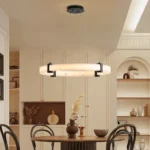 Ship From USA,Modern LED Pendant Light, 24-Inch Round Hanging Chandelier with Marble Finish Resin Ring Ceiling Light – side