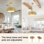 17.7 Inch Woven Rattan Linen Semi Flush Mount Ceiling Light Fixture, Modern Boho Drum Lamp, Farmhouse Gold Wicker Chandelier