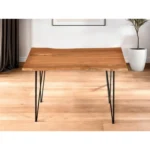 48-inch solid wood and iron dining table with brown marble top and black frame for modern kitchen dining room