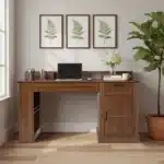 55" Modern Office Desk with Storage Cabinet & Charging Station Barn Door Writing Desk with Keyboard Tray Eco-Friendly