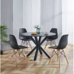 42 inch round dining table with mirrored glass top in matte black finish by Goldoma