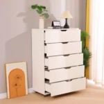 White 5-Drawer Dresser with Wheels – Modern Mobile Storage Cabinet – top view