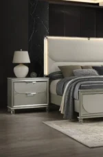 Silver Traditional Nightstand with Acrylic Handles and Embossed Panels – side view