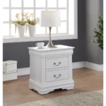 White Louis Philippe nightstand with two drawers in a bedroom setting