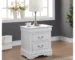 White nightstand with drawers in a bedroom setting