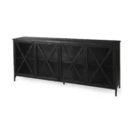 HMS 16" Modern Black Iron Sideboard with Four Glass Doors Solid Oak Dining Room Furniture for Living Room Home Furniture - Image 3