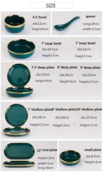 Green With Gold Inlay Quality Plates Full Set Luxury Steak Food Tray Ceramic Dinner Dish Salad Bowl Spoon Porcelain