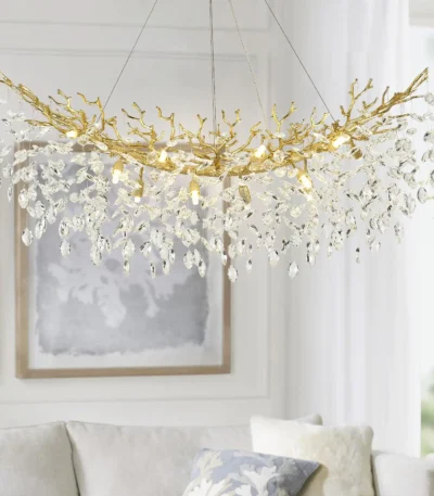 Modern Crystal Gold Chandelier, Large Lving Room Chandeliers for Dining Room, Tree Branch Crystal Dining Room Table