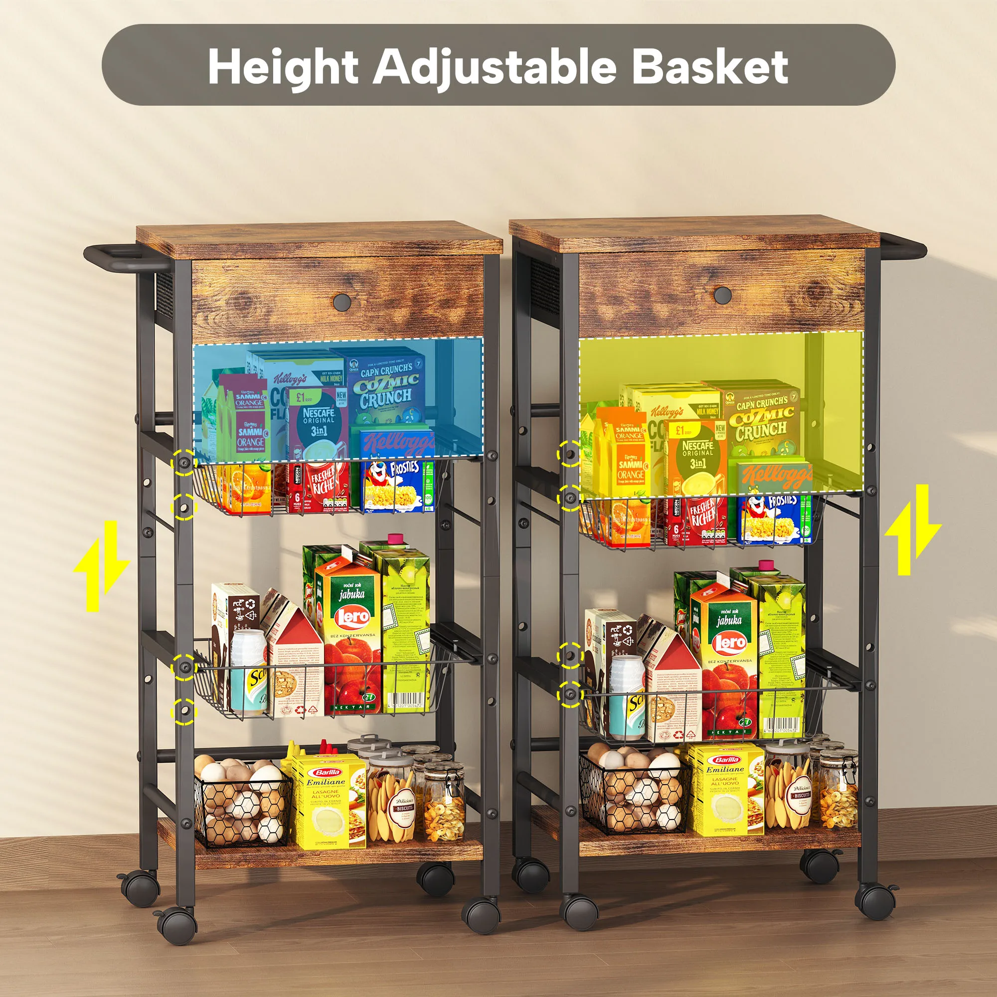 H9993a1b8b67e436ea409fc8eabcbd16br.webp Rolling kitchen cart with fabric drawer and handle in modern kitchen