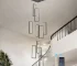 Modern 10-Light Dimmable LED Chandelier, Black Rectangle Pendant Light with Remote for High Ceilings, Staircase, Foyer,