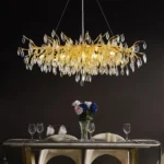 Modern crystal chandelier dining room oval tree branch pendant hanging above a dining table
