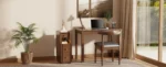 Narrow Solid Walnut Wood Nightstand with 3 Drawers – close-up detail