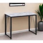 HMS 35 Antiqued White Writing Desk with Black Leather Adjustable and Durable for Hotel or Living Room Use
