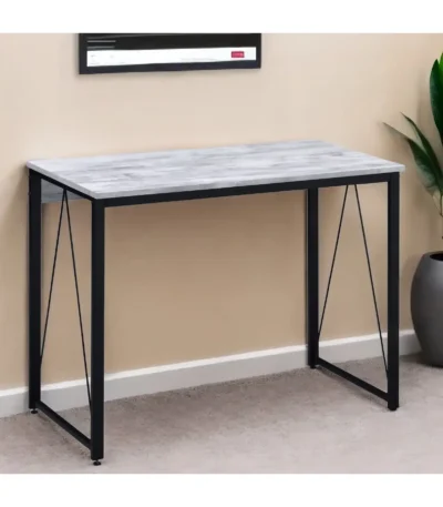 HMS 35 Antiqued White Writing Desk with Black Leather Adjustable and Durable for Hotel or Living Room Use