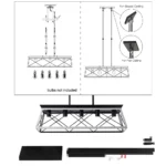 Goldoma pendant chandelier in a bright living room with natural light, the black and white cage casting shadows on a