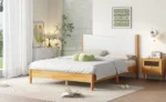 Goldoma queen size modern convertible platform bed with diamond crystal frame and boucle upholstered headboard in beech white