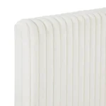 Pearl white nightstand with two drawers and upholstered fabric panel - modern bedside storage table