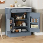 Modern 2-Door Wood Kitchen Pantry with 2 Adjustable Shelves Coffee Bar Cabinet Drawer Food Storage Dining Sideboard