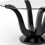 51-inch Clear & Black Glass Pedestal Dining Table with Solid Wood Base – top view