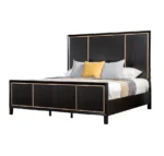 Goldoma Modern Adjustable Queen Bed with High Panel Headboard, Espresso Finish and Gold Trim