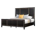 Goldoma adjustable queen bed with high panel headboard in espresso finish and gold trim