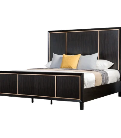 Goldoma adjustable queen bed with high panel headboard in espresso finish and gold trim