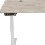 HMS Adjustable Rolling Computer Desk in Khaki and White Wood Stainless Steel with Light Khaki and White Wood Stainless Steel