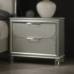 Silver Traditional Nightstand with Acrylic Handles and Embossed Panels – close-up detail