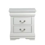 Traditional White 2-Drawer Nightstand with drawers open showing wooden bedroom furniture