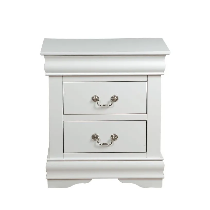 H9a87a621dc8d444390d7bd76520c46afz.webp Traditional White 2-Drawer Nightstand with drawers open showing wooden bedroom furniture