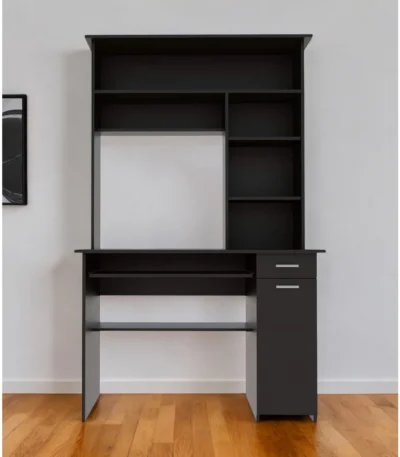 HMS Luxury Black 43" Computer Desk with Hutch Office Manager Desk for Building or Bedroom Use Computer Table Furniture