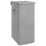 W2B VidaXL Foldable Laundry Hamper 10.2x13.6x23.4" Faux Linen Fabric Durable Plastic Metal Hinges for Bathroom Clothing