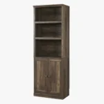 Rustic Brown FCJ 1-Door Bookshelf with USB Port 3-Open Bookshelves for Home Office or Hotel Use – top view
