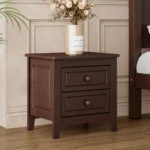 Mid century nightstand dark walnut with two drawers and classic design