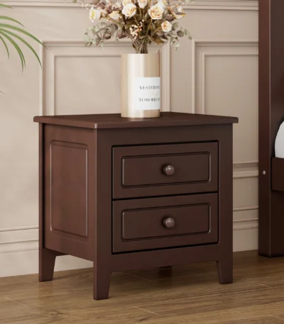 Mid century nightstand dark walnut with two drawers and classic design