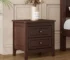Dark walnut 2 drawer nightstand with mid-century design and tapered legs