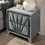 Fully Upholstered Fabric Nightstand with Acrylic Knobs and Glass Top – close-up detail