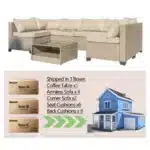 Modern outdoor patio sofa set with cushions in a backyard garden setting