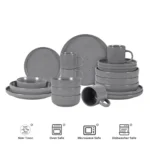 Super September Bestseller Nordic-style Round Stone Tool Tableware Set 20 Matte Light Grey Plates and Bowls – angled view