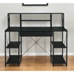 HMS 47" Black Computer Desk with Shelf Drawer and Folding Feature Simple Minimalist Style for PC and Gaming