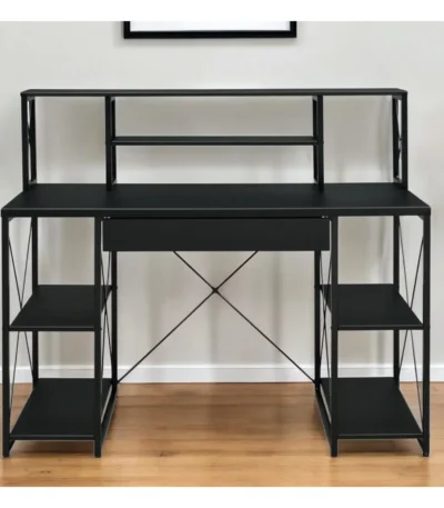 HMS 47" Black Computer Desk with Shelf Drawer and Folding Feature Simple Minimalist Style for PC and Gaming
