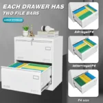 White Filing Cabinets Office Steel Vertical Files Cabinet 2 Drawer Metal Lateral File Cabinet with Lock – close-up detail