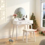 Modern Solid Oak Wood Dresser Vanity Table with adjustable lighted mirror and storage drawers - Goldoma oak wood dresser vanity