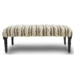 Goldoma 47-inch cream boho stripe upholstered bench with black metal legs in a living room setting