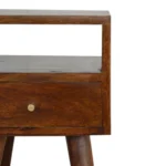 Solid Wood Mini Nightstand with Drawer and Open Shelf - Chestnut Brown – top view