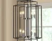 Goldoma 18-inch modern geometric pendant chandelier with industrial metal frame, hanging from ceiling in a living room
