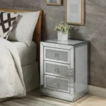 Mirrored nightstand with three drawers in chrome finish - Goldoma glam accent table