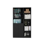 HMS 71 Black Five-Tier Oak Bookshelf Minimalist Design with Two Doors for Home Office Workshop or Living Room – top view