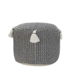 Goldoma 18" Black Cotton Cylinder Geometric Pouf Ottoman - Tufted Square Ottoman with Storage, Foldable Foot Rest and Extra