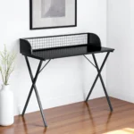 HMS 39" Modern X-Shape Computer Desk Black Wood and Metal Portable and Folding for Bedroom or Hotel